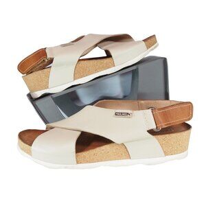 Pikolinos Mahon‎ Leather Wedge Sandals Women's 9-9.5/40 Marfil Cream